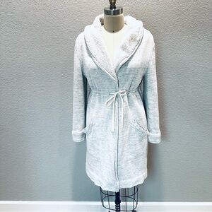 Anthropologie Cozy Gray Hooded Robe with Tie Waist